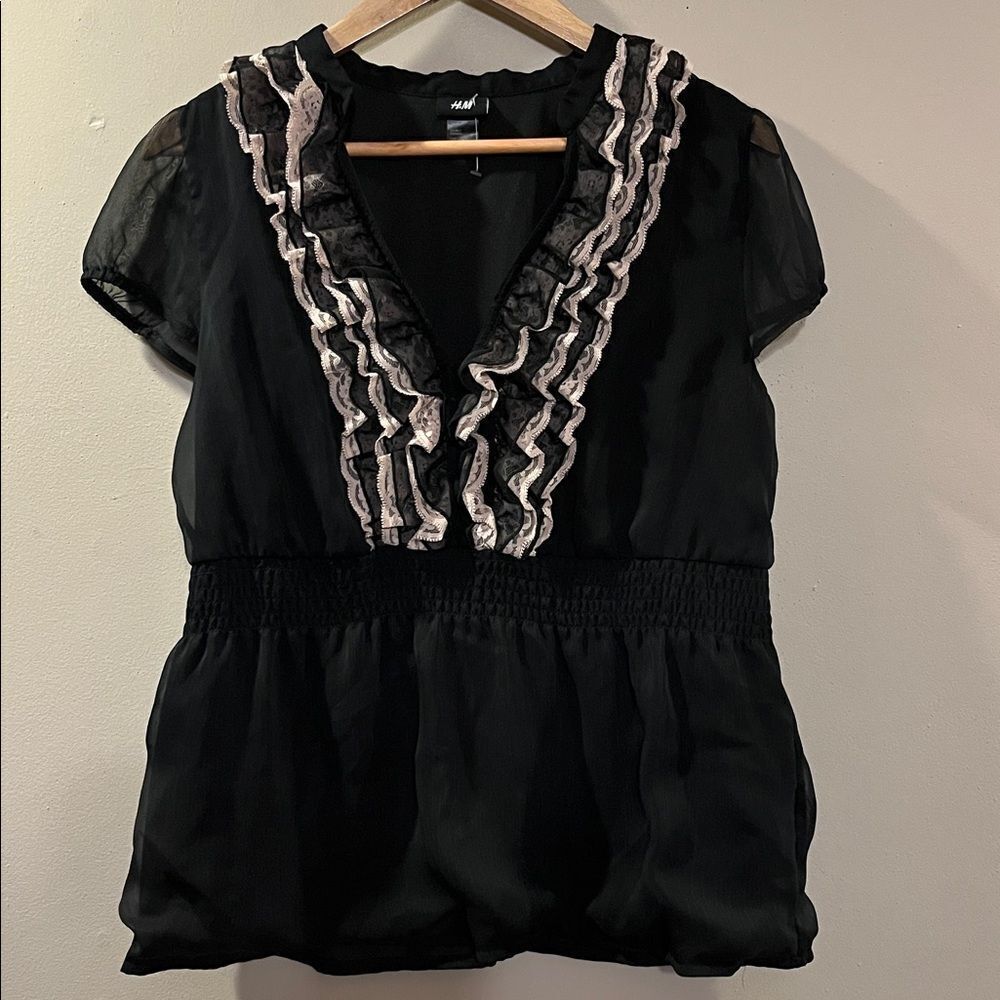 H&M Black Blouse with Ruffle Details